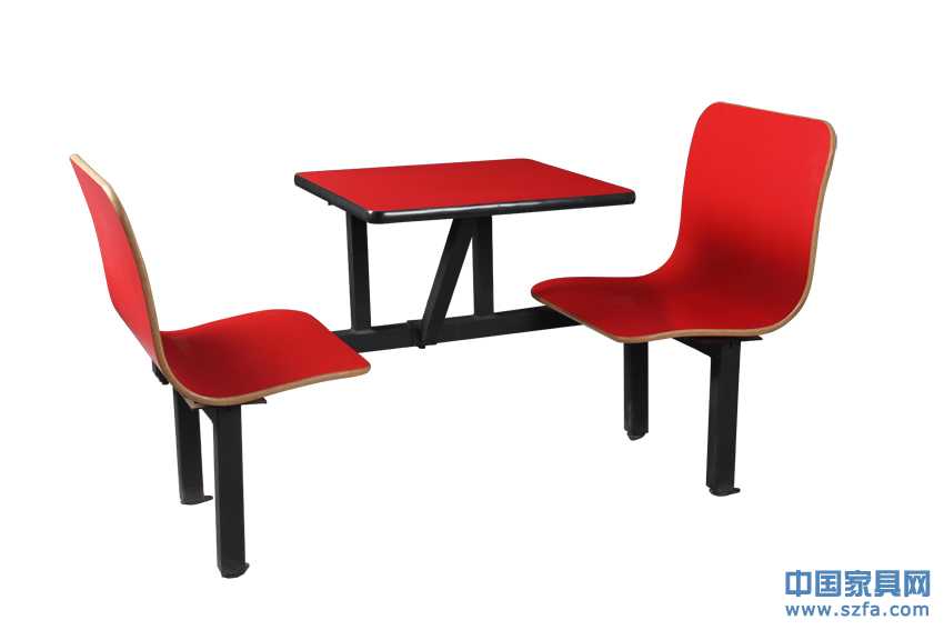 紅色的食堂餐桌椅，連體餐桌椅，餐桌椅配套