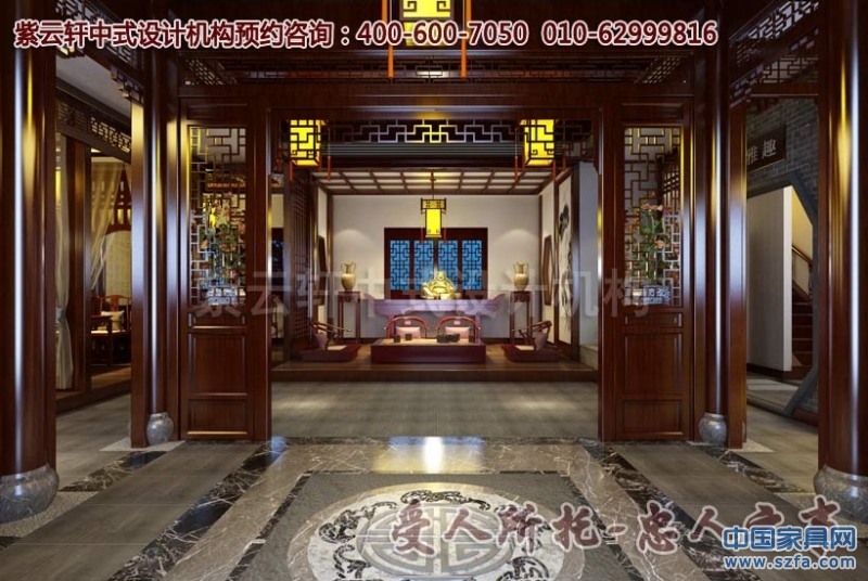 茶樓一層大廳中式設(shè)計效果圖